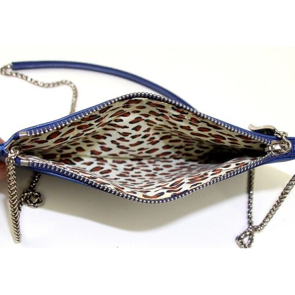 SORIAL BLUE GENUINE LEATHER CHAIN STRAP X-BODY CLUTCH SHOULDER BAG HANDBAG PURSE - Picture 7 of 9